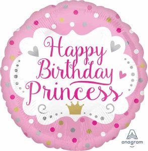 Happy Birthday Princess Pink Crown & Dots Foil Balloon