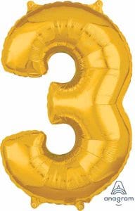 Number 3 Balloon in Gold