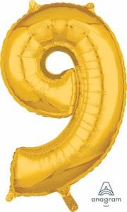 Number 9 Balloon in Gold