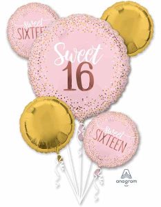 Anagram Sweet 16 Birthday Blush Pink 5 Foil Balloons Bouquet Party Decor