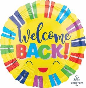 Welcome Back Round Foil Balloon Bright Stripes