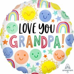 Happy Faces Sun and Rainbows Design Love You Grandpa Foil Balloon