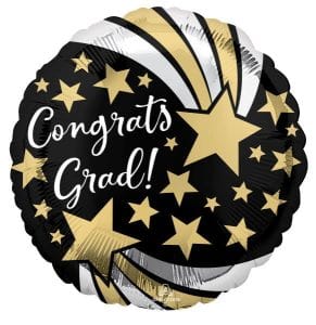 Gold Stars Graduation Black Silver Balloon