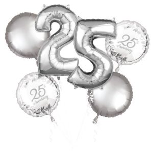 Silver Happy Anniversary Balloon Bouquet Decor