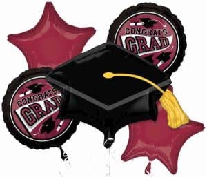 Congrats Grad Burgundy Balloon Bouquet 5 Foil Balloons Party Decor