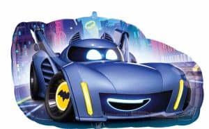 Colorful Batmobile foil balloon from DC Batwheels series for kids' parties.