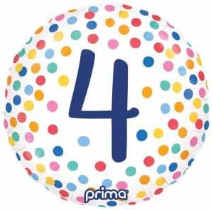 Colorful confetti decorated 4 inch foil balloon for celebrations.