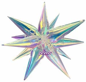 Colorful 3D starburst foil balloon for celebrations and events.