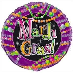 Colorful Mardi Gras beads themed foil balloon for celebrations.