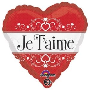 Je T'aime 18" Heart Shape Red White Foil Balloon