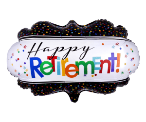 Colorful 'Happy Retirement' foil balloon for retirement celebrations.