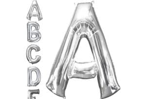 Large silver foil letter A balloon for celebrations and events.