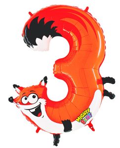 Zooloons 40" Number 3 Fox Supershape Decorative Non-Foil Balloon Party Decor