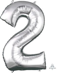 34" Silver Number 2 Supershape Decorative Foil Balloon