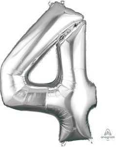 34" Silver Number 4 Supershape Decorative Foil Balloon