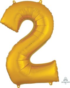 34" Gold Number 2 Supershape Decorative Foil Balloon