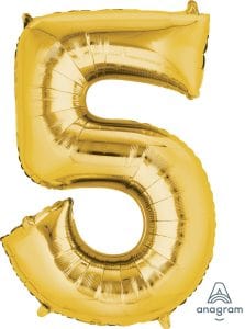 34" Gold Number 5 Supershape Decorative Foil Balloon