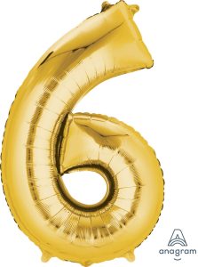 34" Gold Number 6 Supershape Decorative Foil Balloon