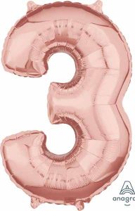 16" Air-Filled No. 3 Shape Foil Balloon Decoration Rose Gold