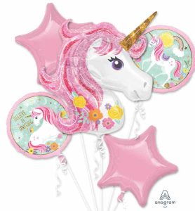 Sparkly Pink Unicorn Balloons Set Happy Birthday
