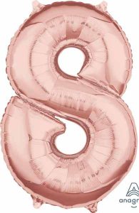 16" Air-Filled No. 8 Shape Foil Balloon Decoration Rose Gold