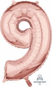 16" Air-Filled No. 9 Shape Foil Balloon Decoration Rose Gold