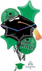 Congrats Grad Green Balloon Bouquet 5 Foil Balloons Party Decor