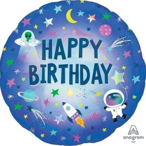 18" Happy Birthday Outer Space Holographic Foil Balloon