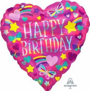 Happy Birthday Heart Balloon Pink Yellow Blue