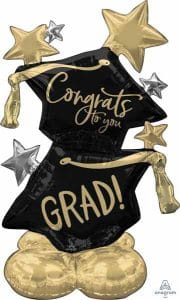 Jumbo Graduation Hat Gold Silver Black Congrats Airloonz Balloon Decoration