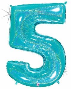 Huge Number 5 Blue Holographic Balloon