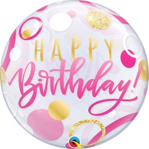 Pink Gold Bubbles Happy Birthday Balloon