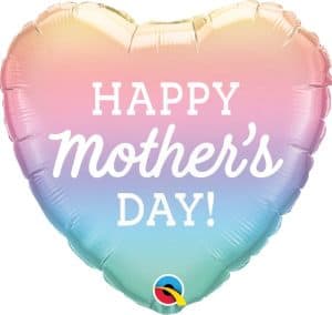 Colorful heart-shaped balloon with 'Happy Mother's Day' message.