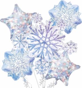 Snowflake foil balloons for winter party decor in Cornwall.