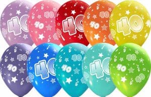 number 40 all over printed latex balloons assorted colors
