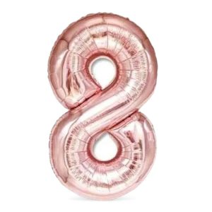 Rose gold number 8 balloon on a white background