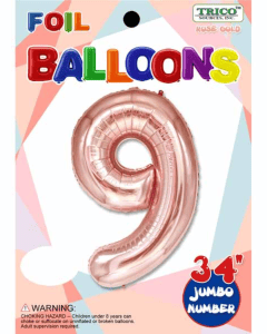 Rose gold foil number 9 balloon for party decor from Dazzling Balloons Cornwall.