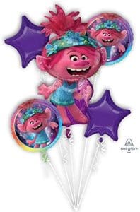 Colorful Trolls 2 World Tour Poppy foil balloons for party decoration.