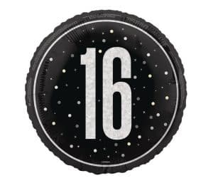 16th birthday foil balloon black silver