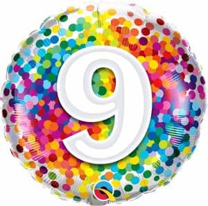 9th Birthday Rainbow Confetti Balloon