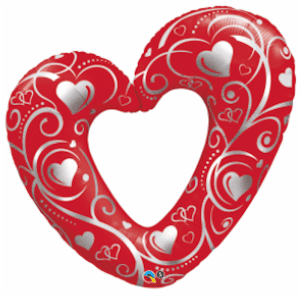 Pioneer 42" Red Silver Metallic Hearts Filigree Large Foil Balloon