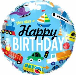 Happy Birthday Transportation Vehicles Foil Balloon