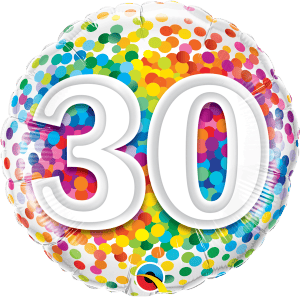 Happy 30th Birthday Balloon Rainbow Confetti