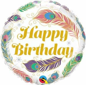 Happy Birthday Peacock Feathers Boho Vibes Foil Balloon