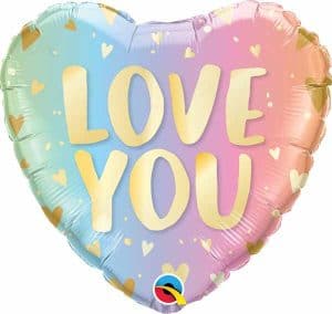 Qualatex 18" Love You  Ombre Pastel Heart Shaped Foil Balloon