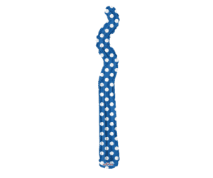 Royal blue foil balloon with white polka dots, zig zag shape, for party decor.